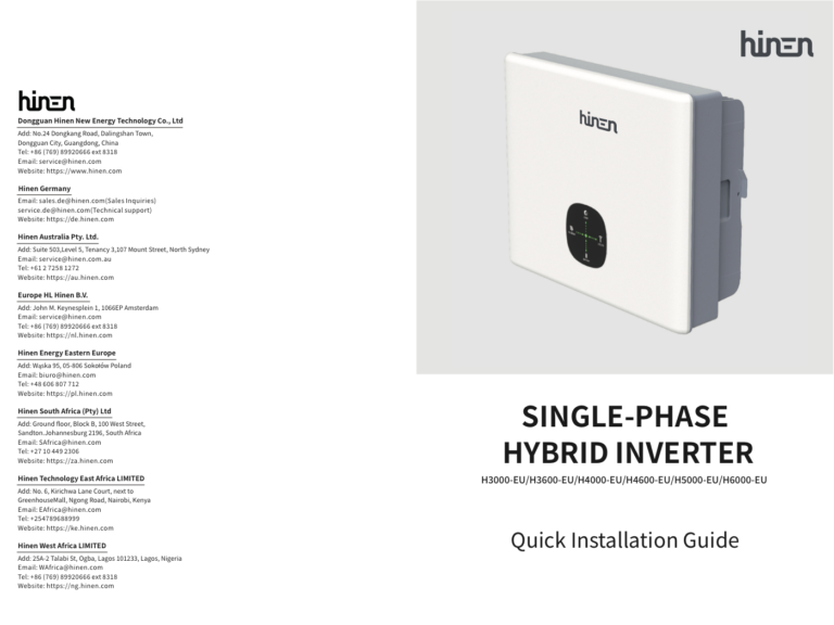 Hinen H5000-EU installation manual cover for TerraVolt H5