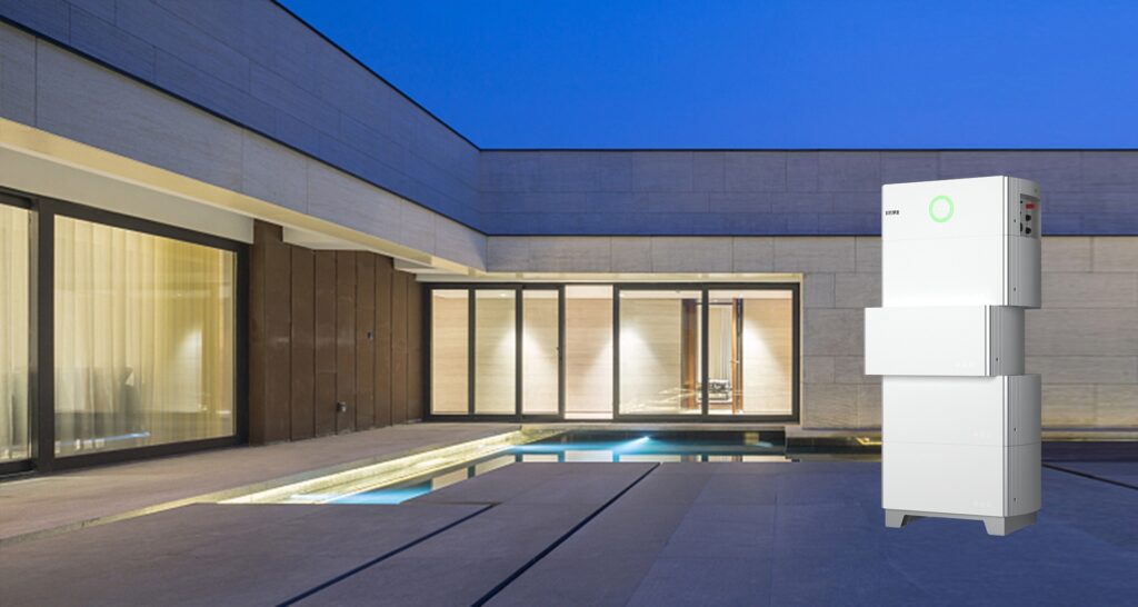 SAJ B2 battery beside a residence, manufacturer render