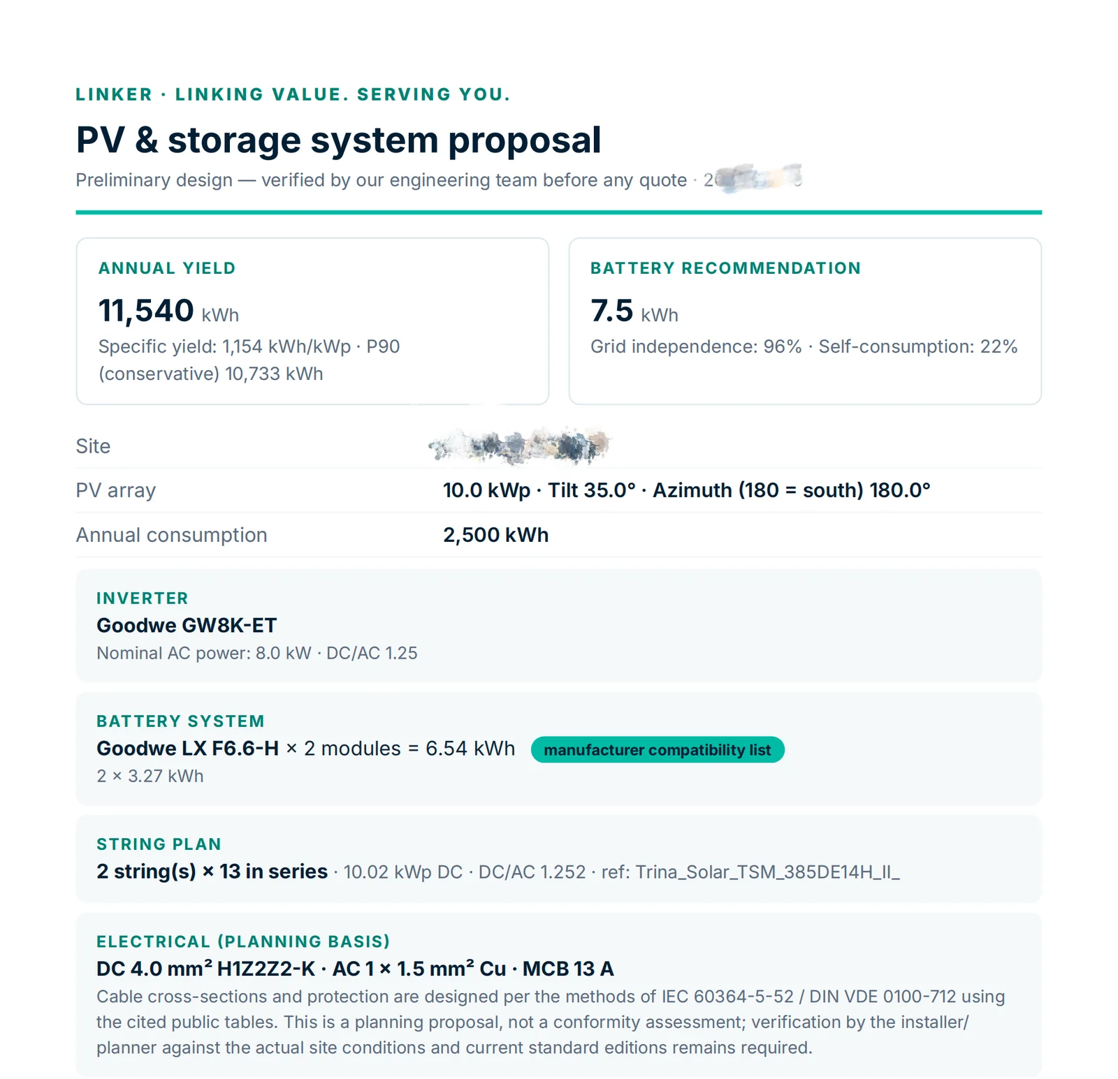 Preliminary PV and storage design proposal