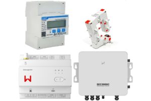 Ein dreiphasiger Smart Meter, Stromwandler und ein Energiemanagement-Gateway aus dem De-Linker-Katalog