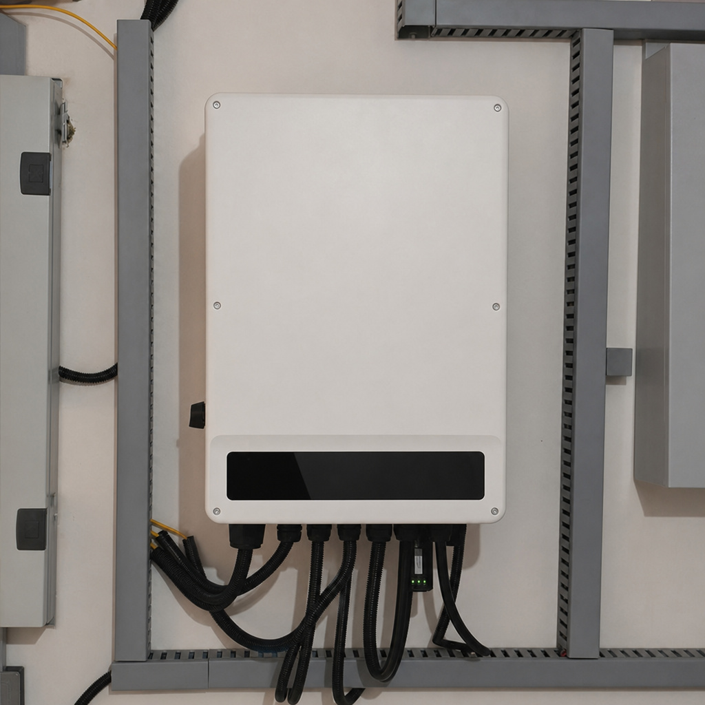 GoodWe GW15K-ET connection detail (visualization generated from the manufacturer product photo, not an installation photograph)