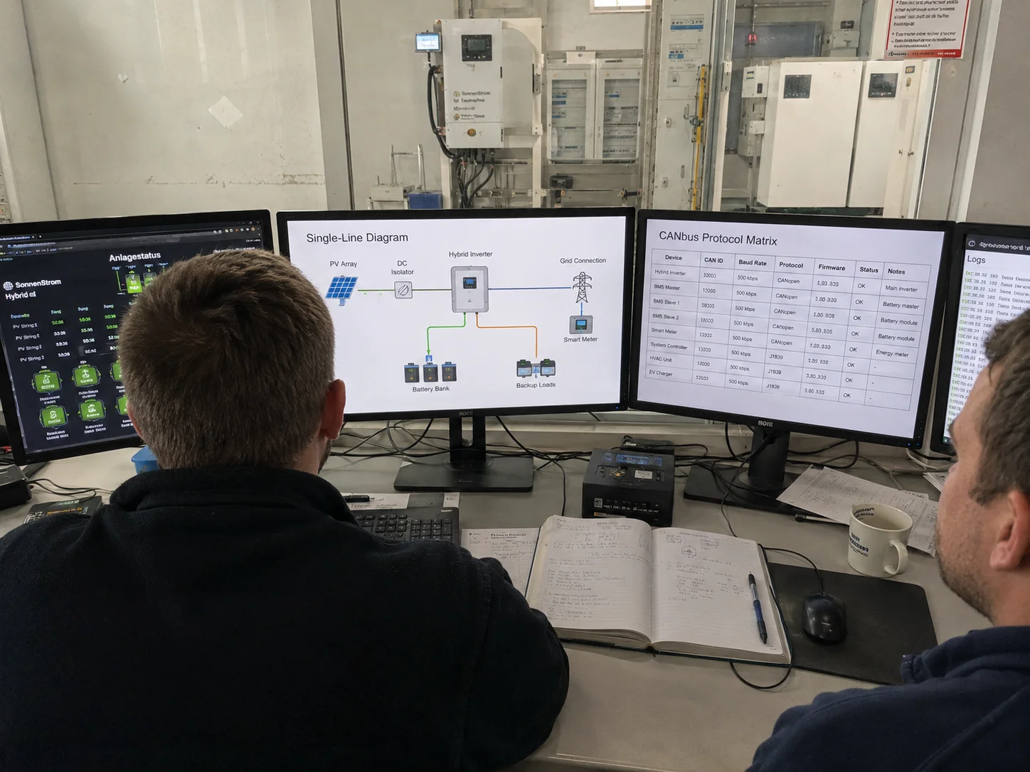Hybrid inverter and BESS CAN-bus monitoring in the test lab