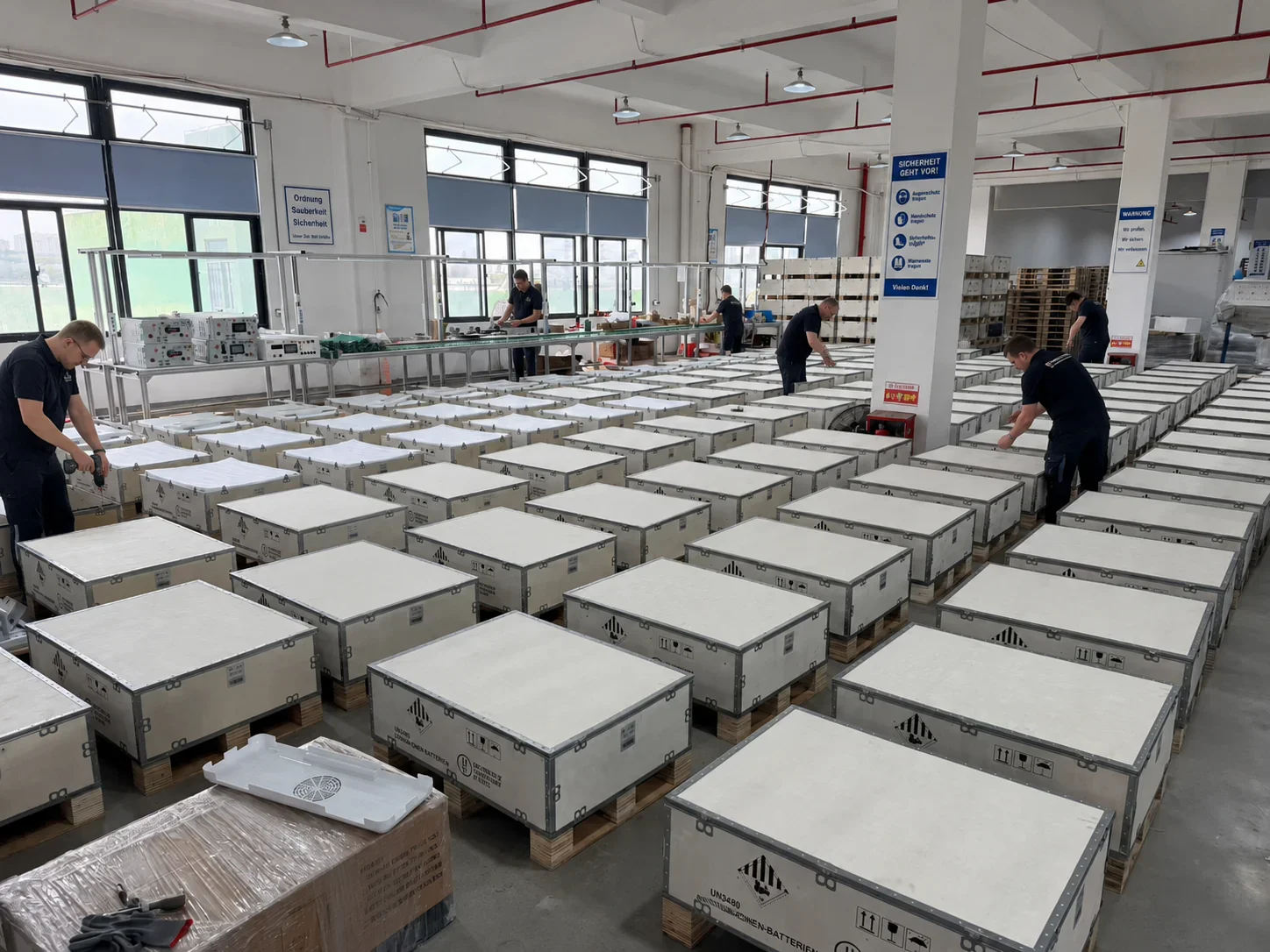 UN3480 lithium-ion battery crates prepared for dispatch