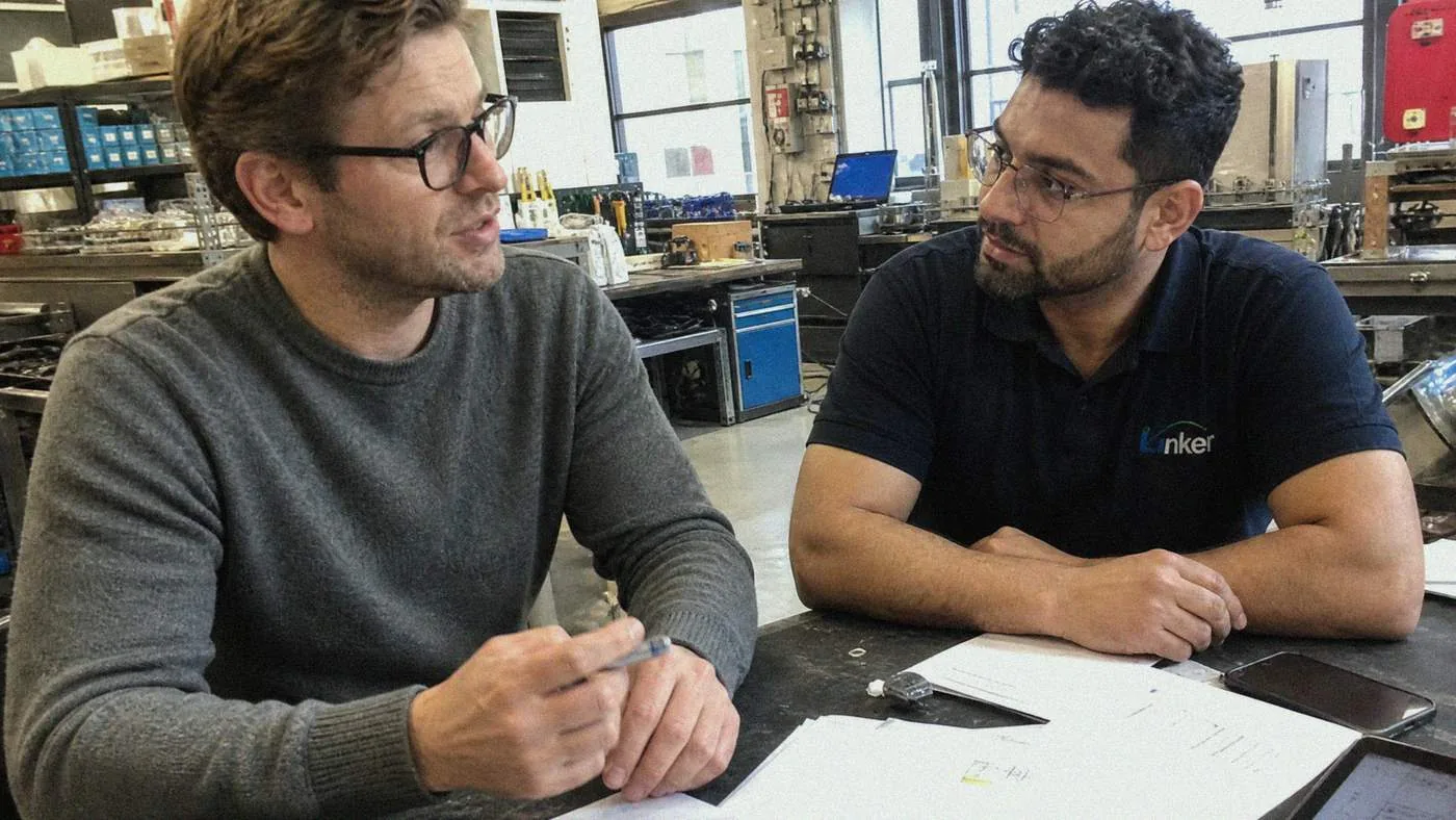Customer and Linker working through a project at the workshop