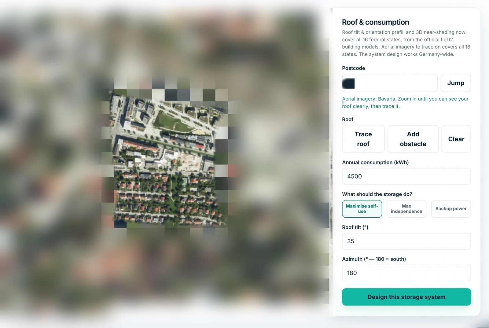 3D roof tracing and BESS sizing in the design tool